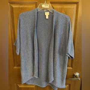 Chico's Blue Silver Metallic Short Sleeve Open-Front Cardigan